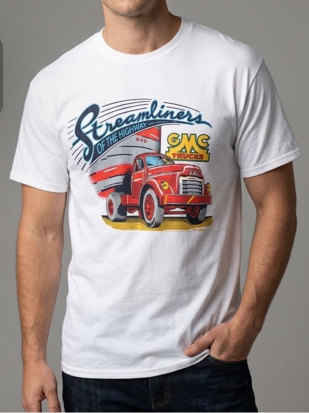 Vintage 90s GMC Streamliners of the Highway graphic t-shirt white Single Stitch
